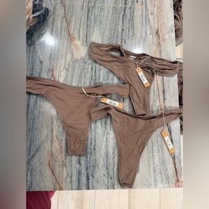 NWT SKIMS 3X 3-Piece Bundle Brown Thong Set LOT 24